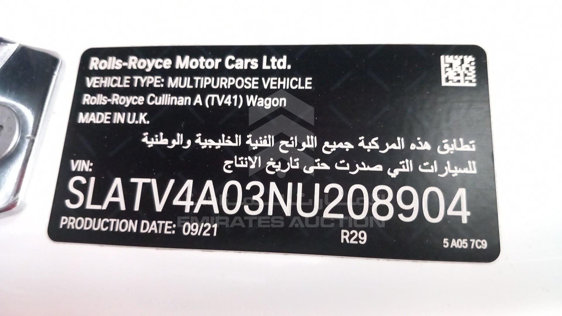 2022 ROLLS-ROYCE CULLINAN VIN: SLATV4A03NU208904