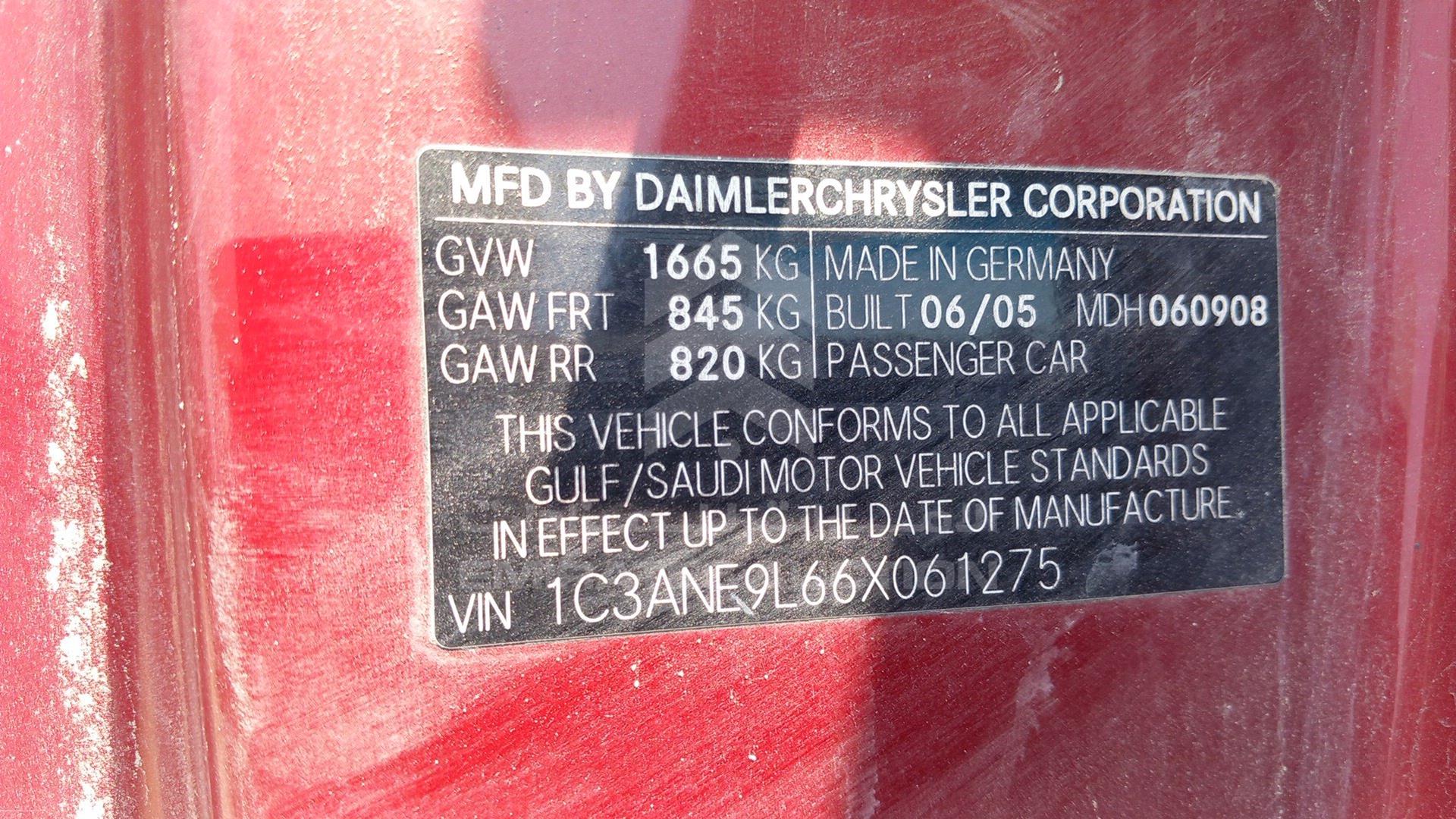 2006 CHRYSLER CROSS FIRE VIN: 1C3ANE9L66X061275