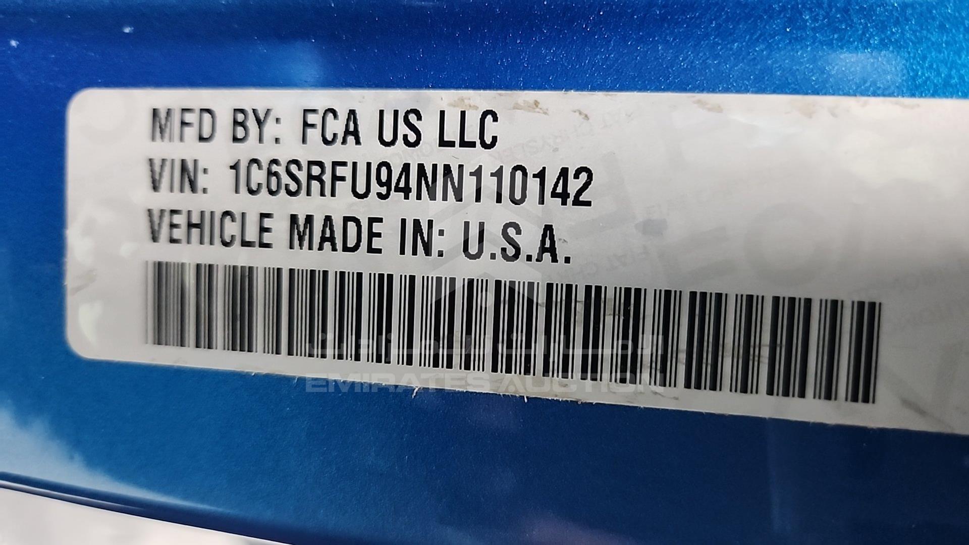 2022 DODGE RAM 1500 VIN: 1C6SRFU94NN110142