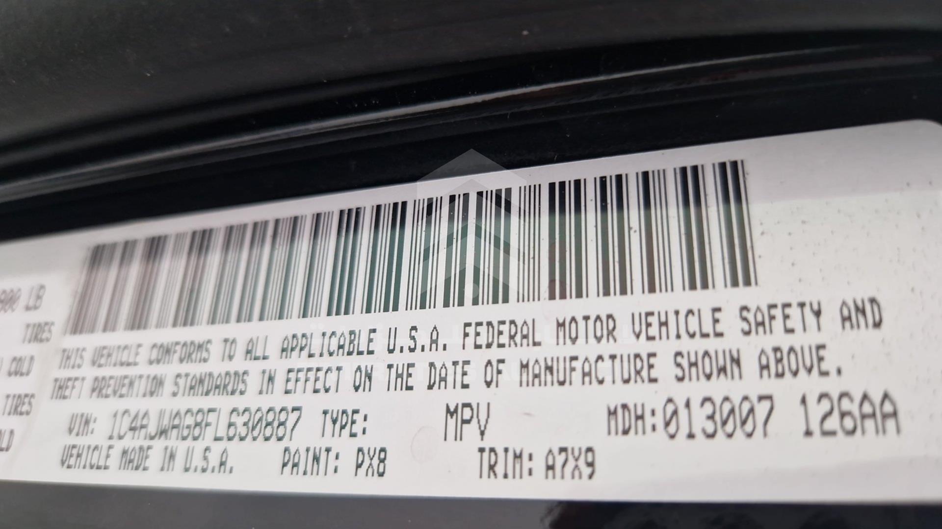 2015 JEEP WRANGLER / VIN: 1C4AJWAG8FL630887
