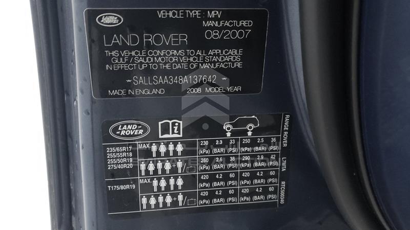 VIN: SALLSAA348A137642 Auction: EmiratesAuction Lot: 405787 VIN: SALLSAA348A137642 Range Rover Sport 2008 BLUE Photo 3