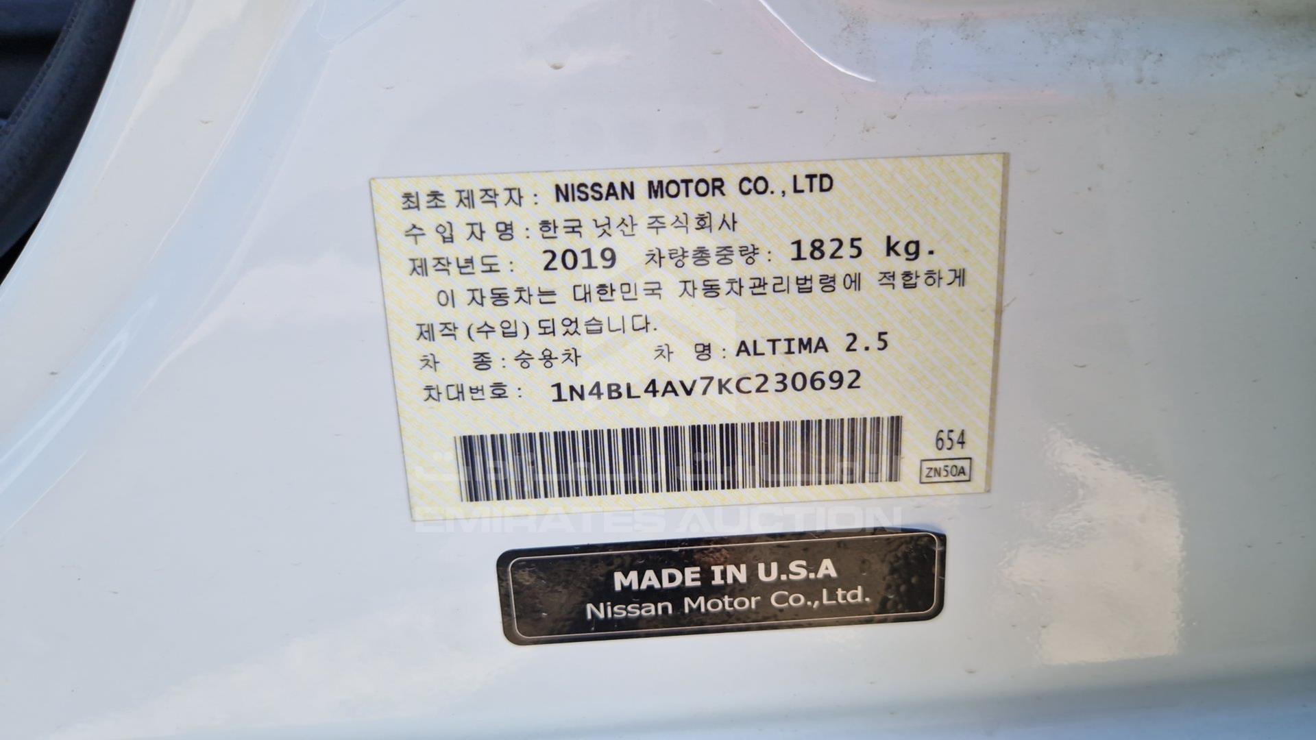 2019 NISSAN ALTIMA VIN: 1N4BL4AV7KC230692