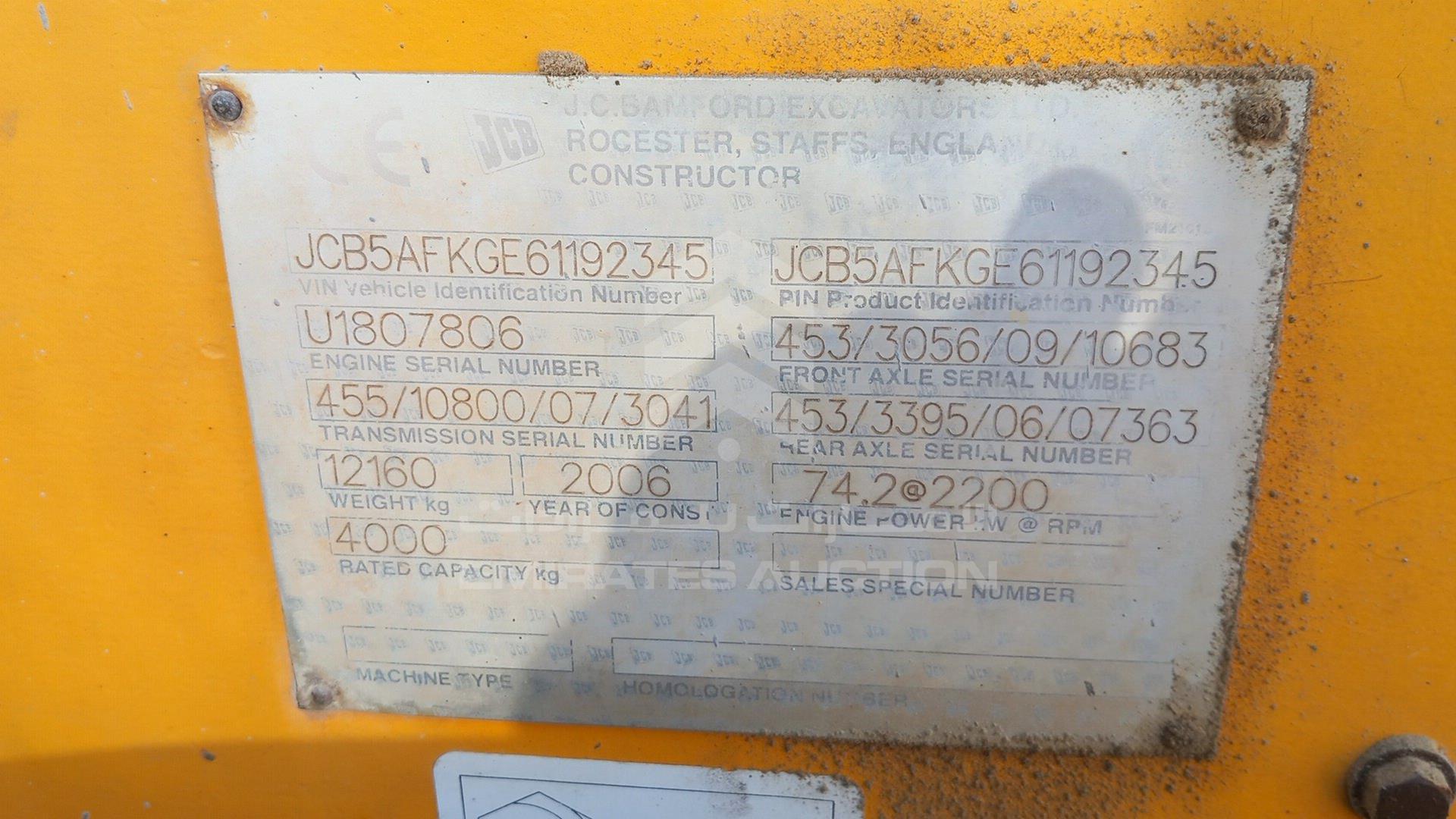 2006 JCB 540 - 170 VIN: JCB5AFKGE61192345