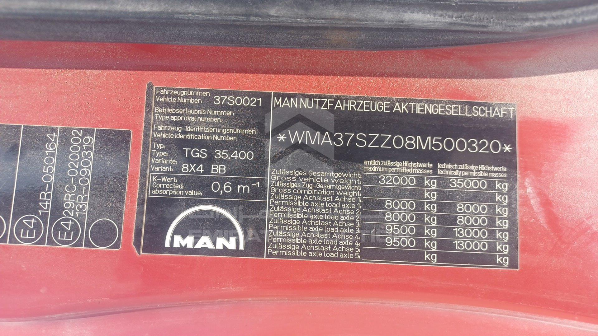 2008 MAN TGA 35.400 VIN: WMA37SZZ08M500320