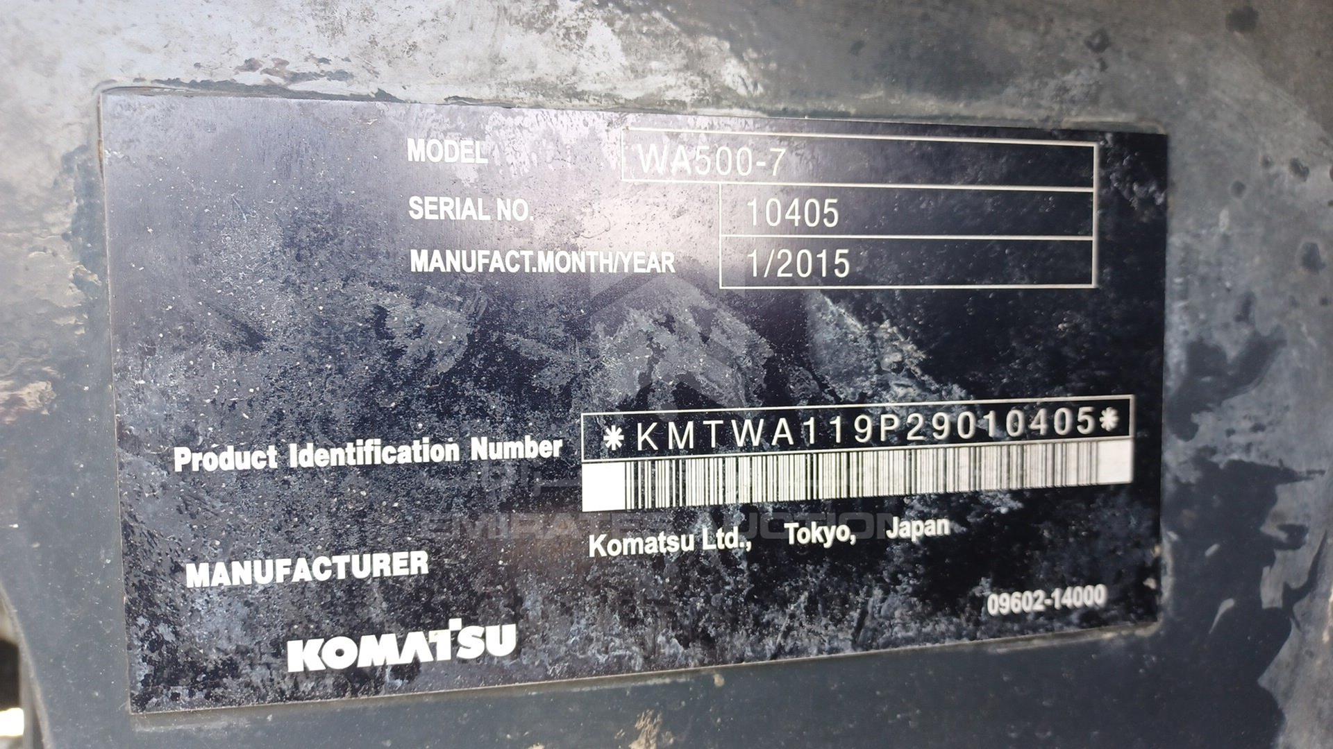 2015 KOMATSU WA500 VIN: KMTWA119P29010405