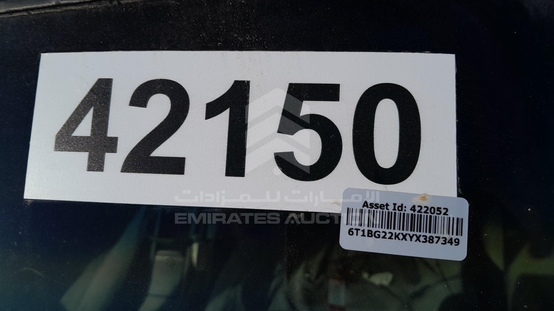 2000 TOYOTA CAMRY VIN: 6T1BG22KXYX387349