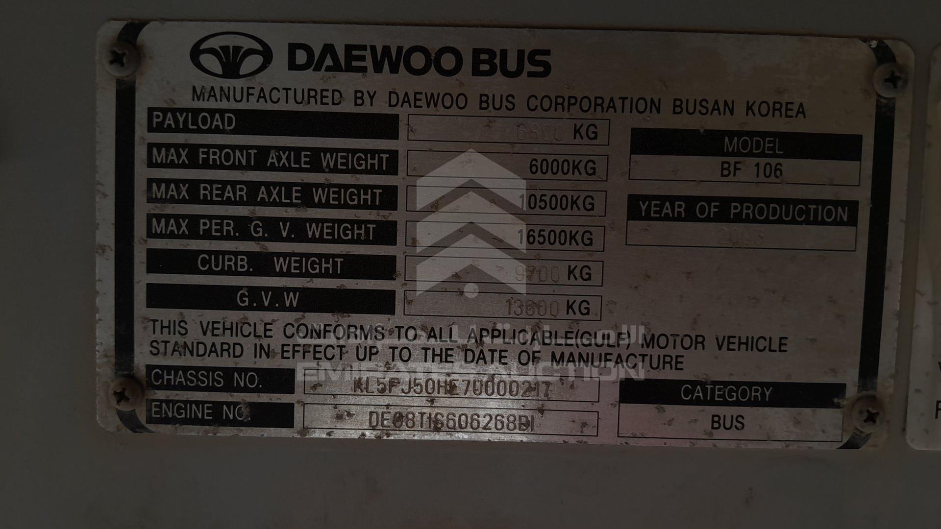 2007 DAEWOO BF106 VIN: KL5FJ50HE7U000217
