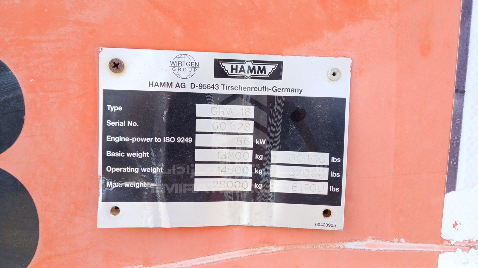 2004 HAMM GRW18 VIN: X60628