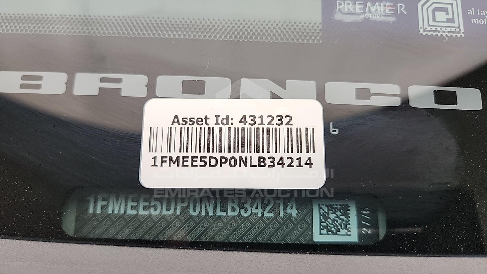 2022 FORD BRONCO VIN: 1FMEE5DP0NLB34214