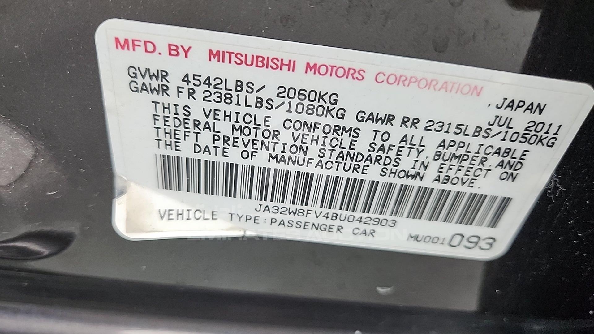 2011 MITSUBISHI LANCER VIN: JA32W8FV4BU042903