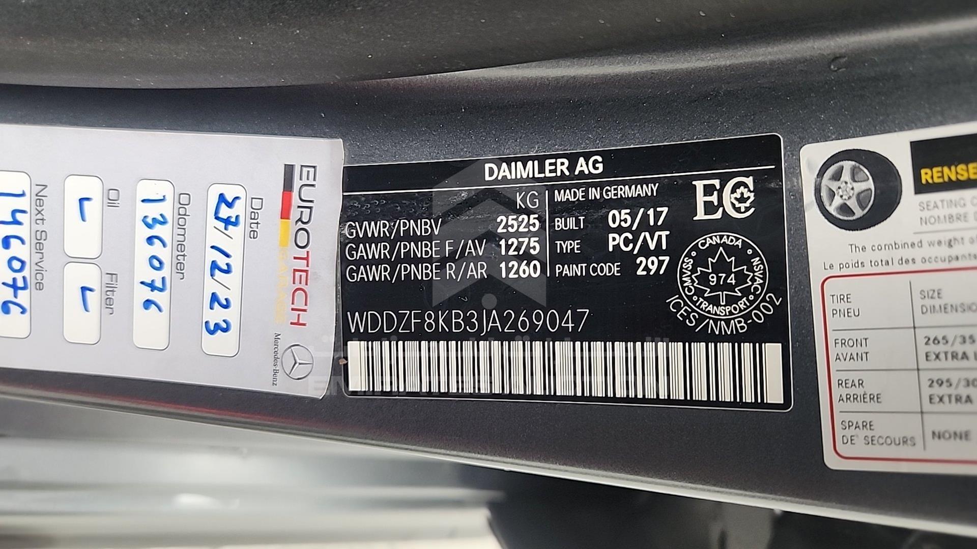 2018 MERCEDES E 63 VIN: WDDZF8KB3JA269047