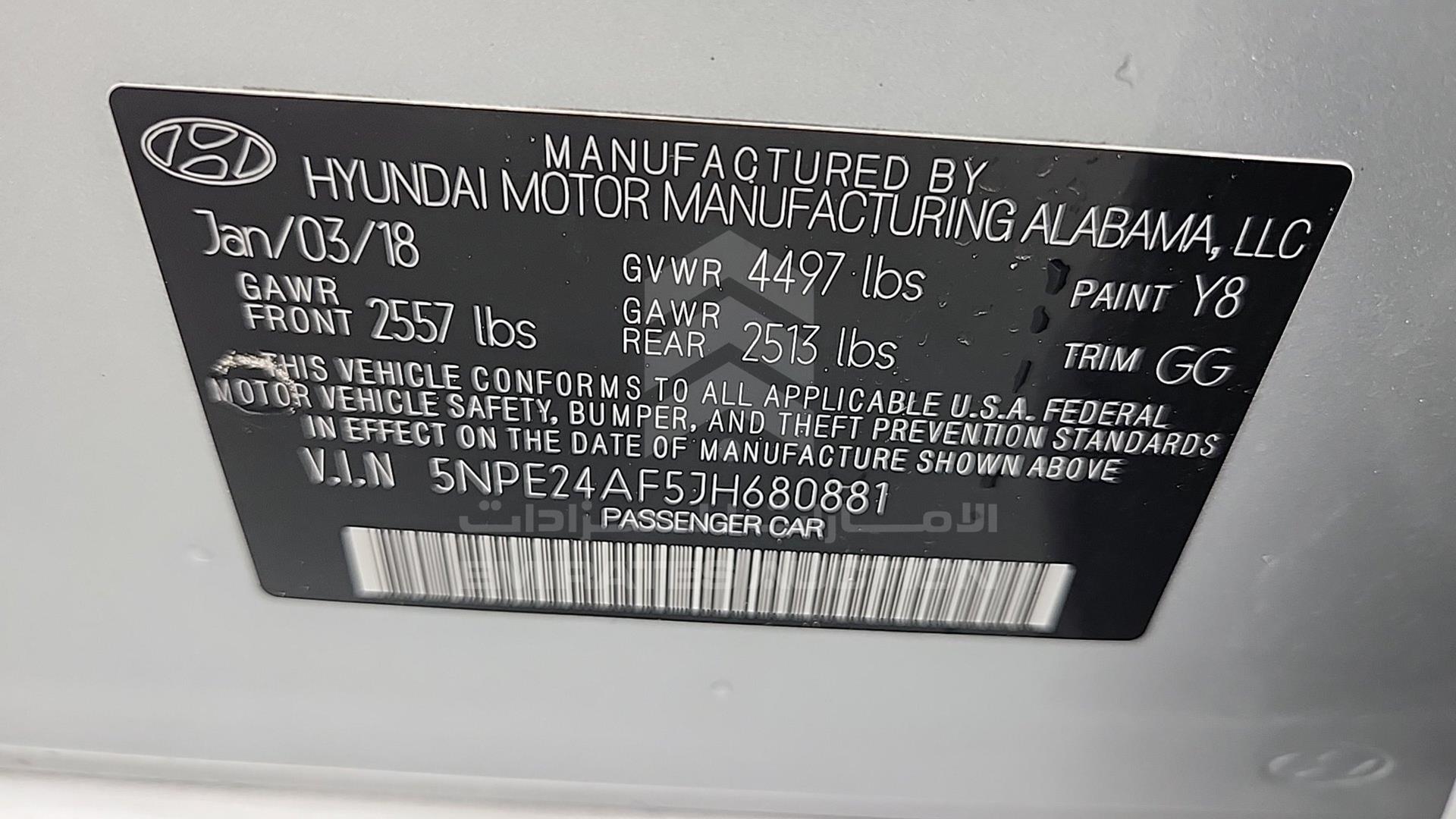 2018 HYUNDAI SONATA VIN: 5NPE24AF5JH680881