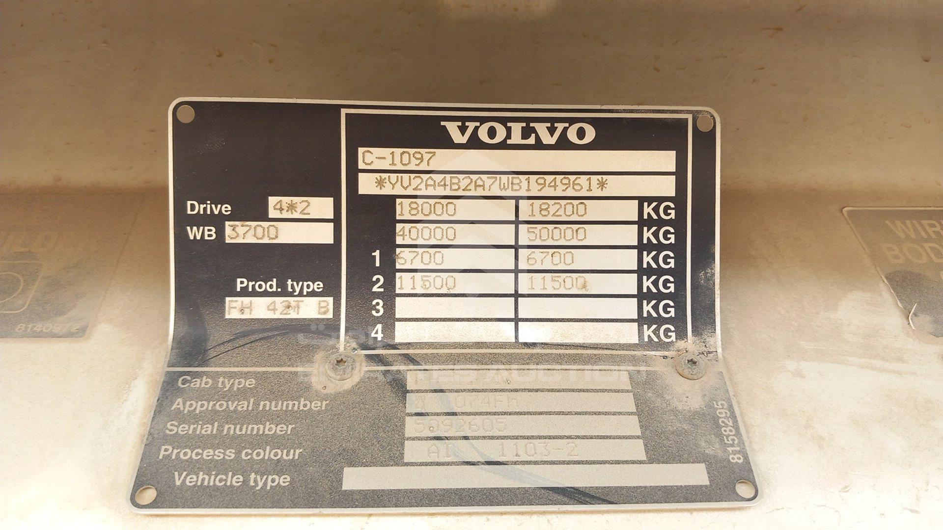 1998 VOLVO FH 12 VIN: YV2A4B2A7WB194961