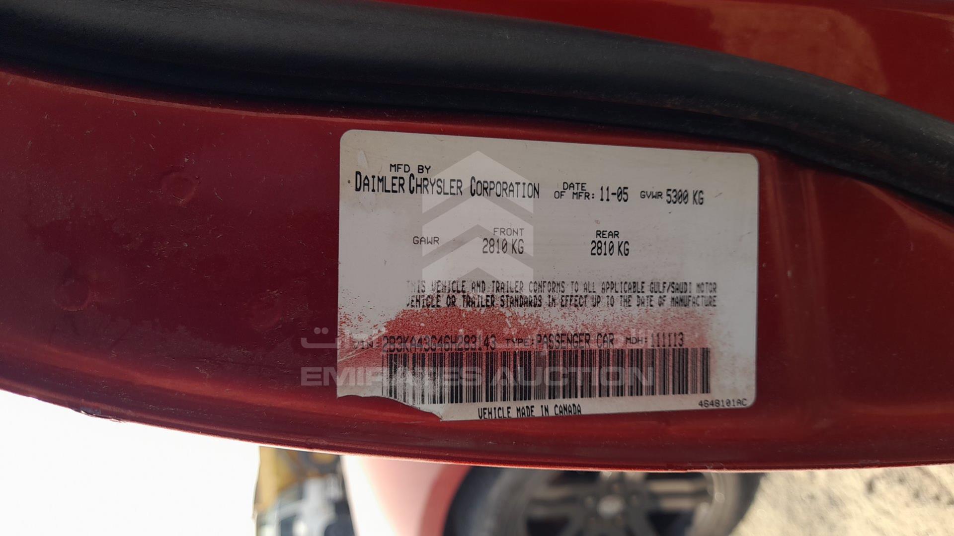 2006 DODGE CHARGER VIN: 2B3KA43G46H283143