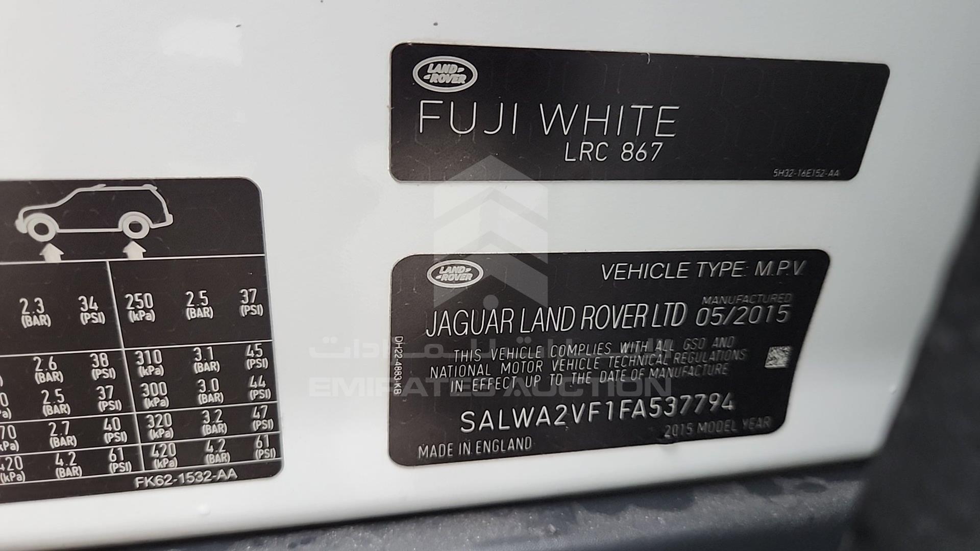 2015 RANGE ROVER SPORT VIN: SALWA2VF1FA537794
