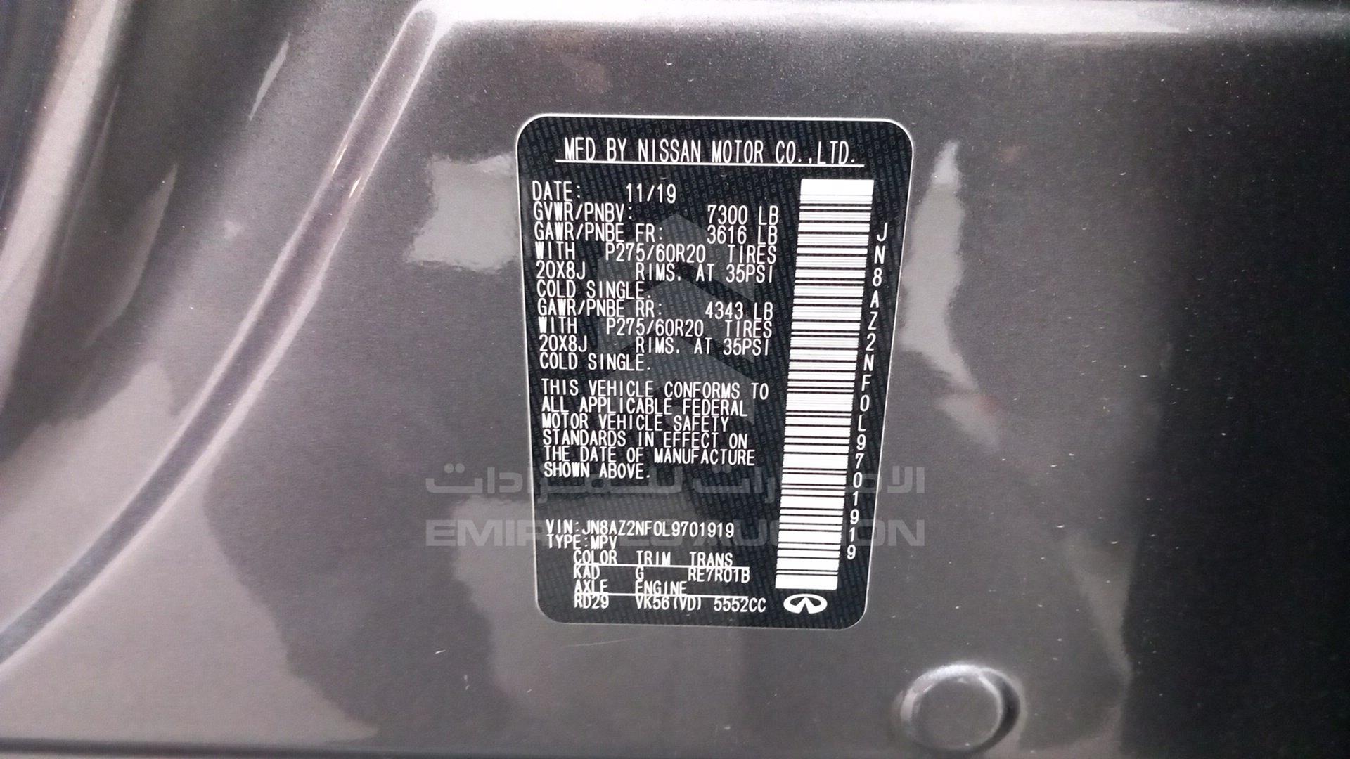 2020 INFINITI QX 80 VIN: JN8AZ2NF0L9701919