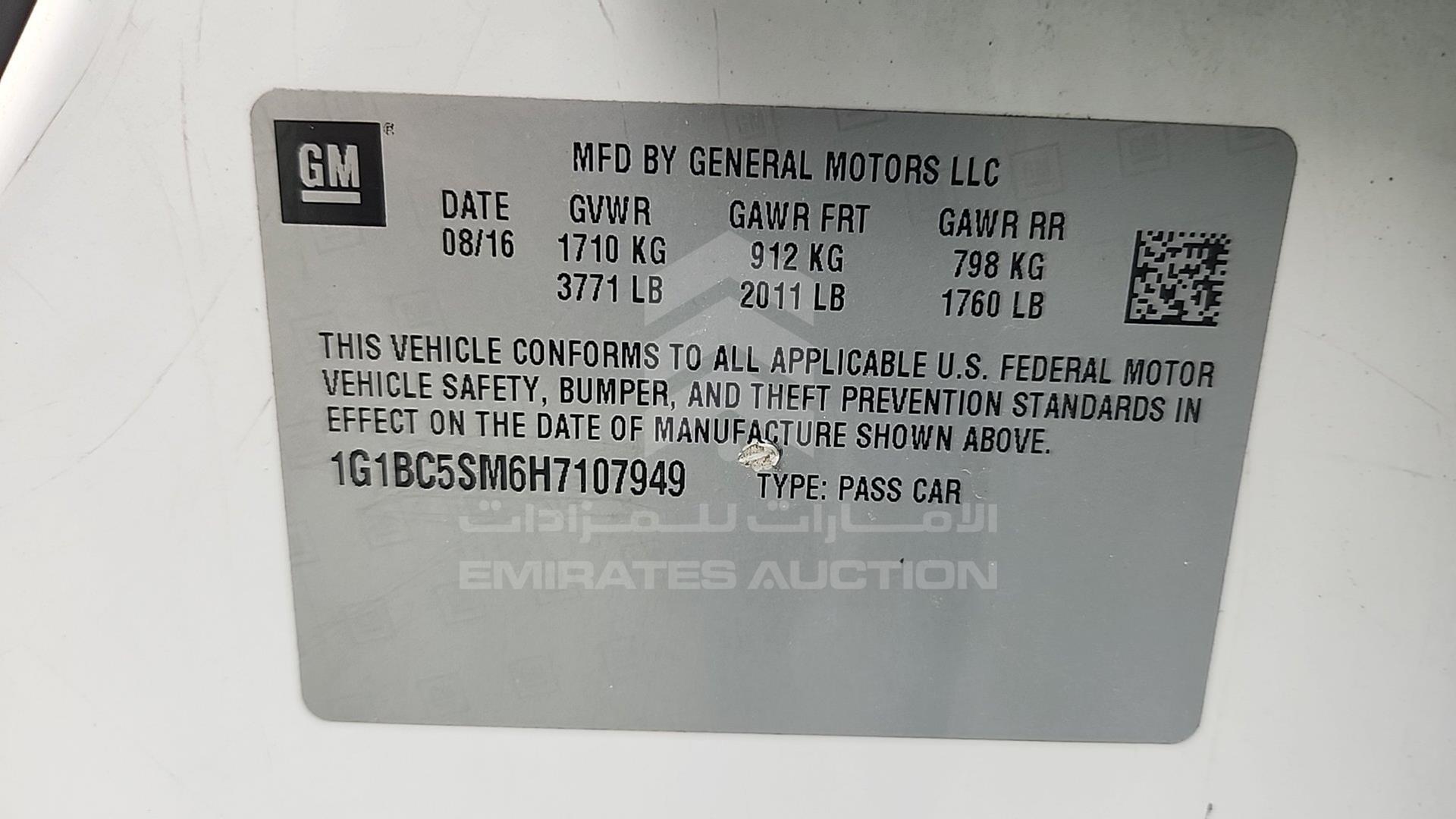 2017 CHEVROLET CRUZE VIN: 1G1BC5SM6H7107949