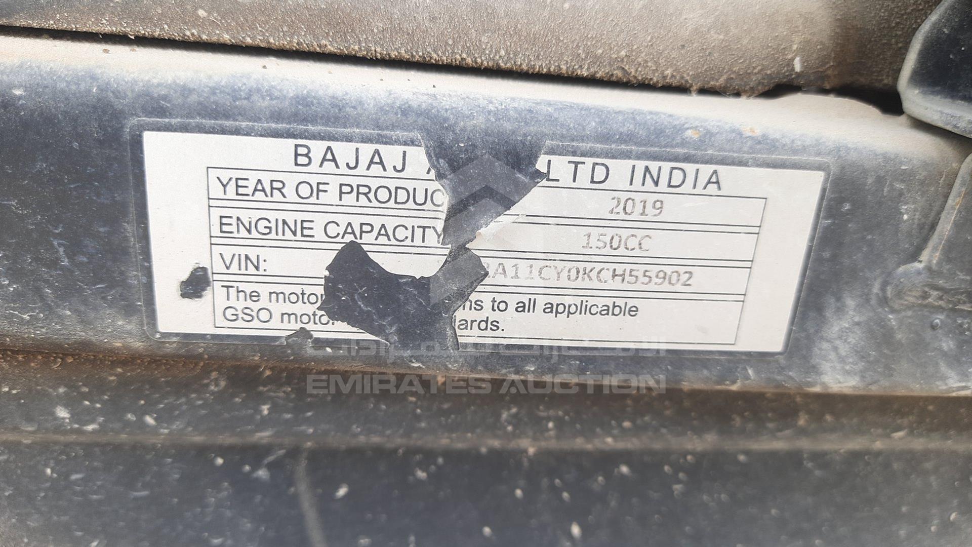 2019 BAJAJ 150 CC VIN: MD2A11CY0KCH55902