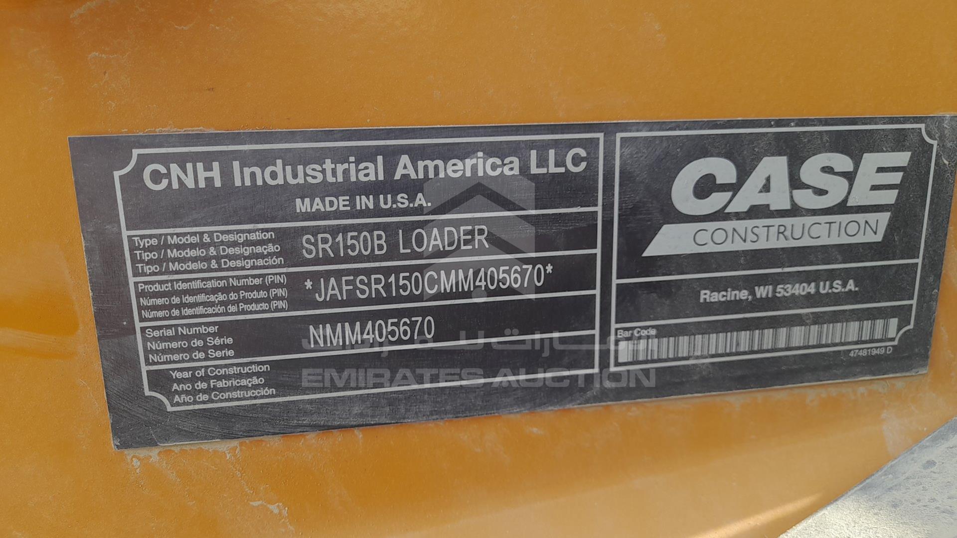 2022 CASE SR150B VIN: JAFSR150CMM405670