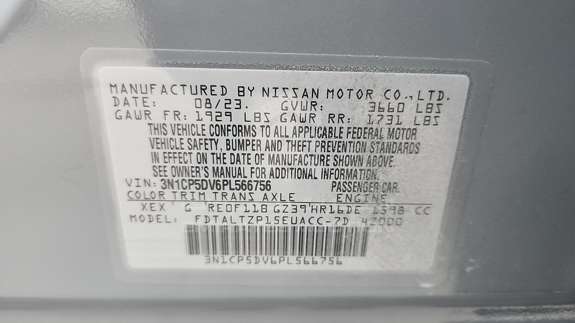 2023 NISSAN KICKS VIN: 3N1CP5DV6PL566756