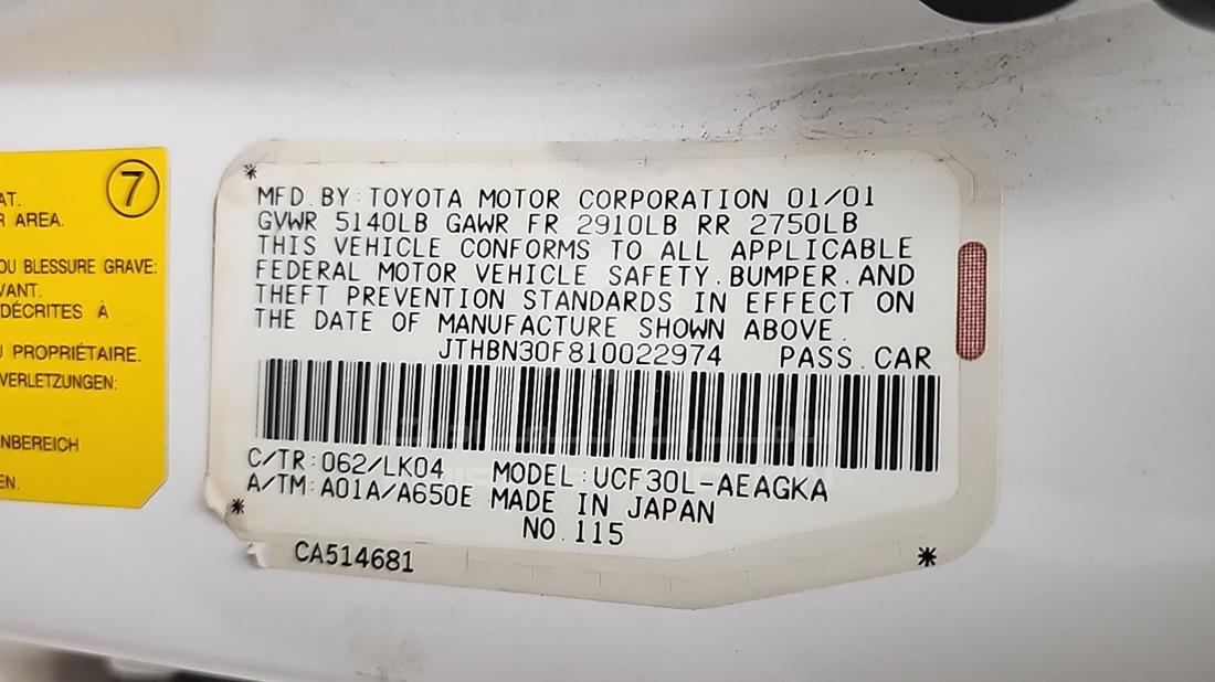 2001 Lexus LS 430 — VIN on Frame — Photo 3