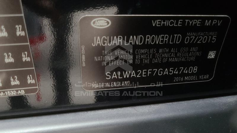 SALWA2EF7GA547408 Auction: EmiratesAuction Lot: 412101 SALWA2EF7GA547408 Range Rover Sport 2016 BLACK Photo 4