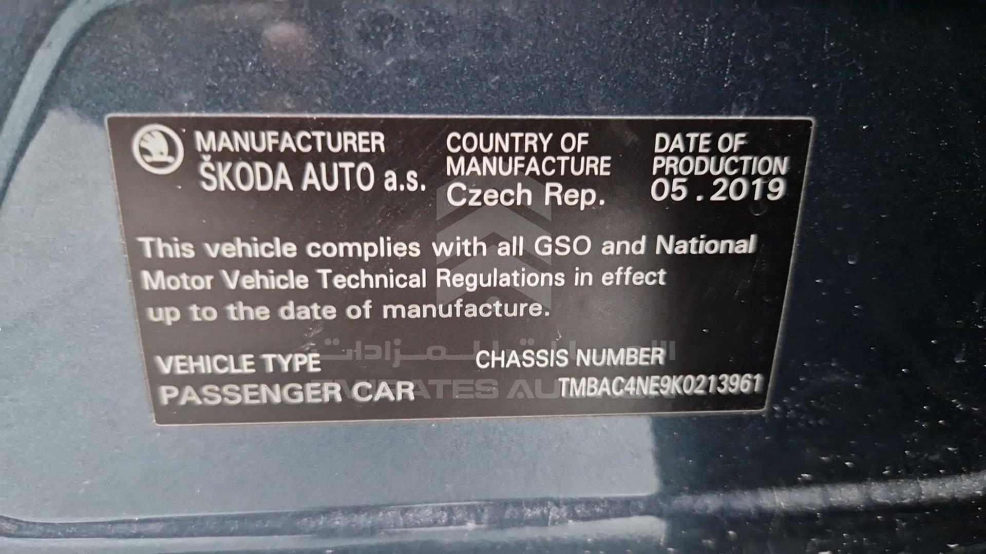 2019 SKODA OCTAVIA VIN: TMBAC4NE9K0213961