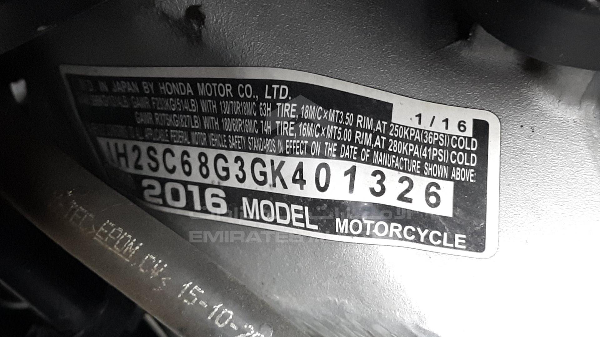 2016 HONDA GL 1800 VIN: JH2SC68G3GK401326
