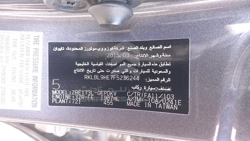 RKLBL9HE7F5236244 Auction: EmiratesAuction Lot: 408508 RKLBL9HE7F5236244 Toyota Corolla 2015 GREY Photo 5