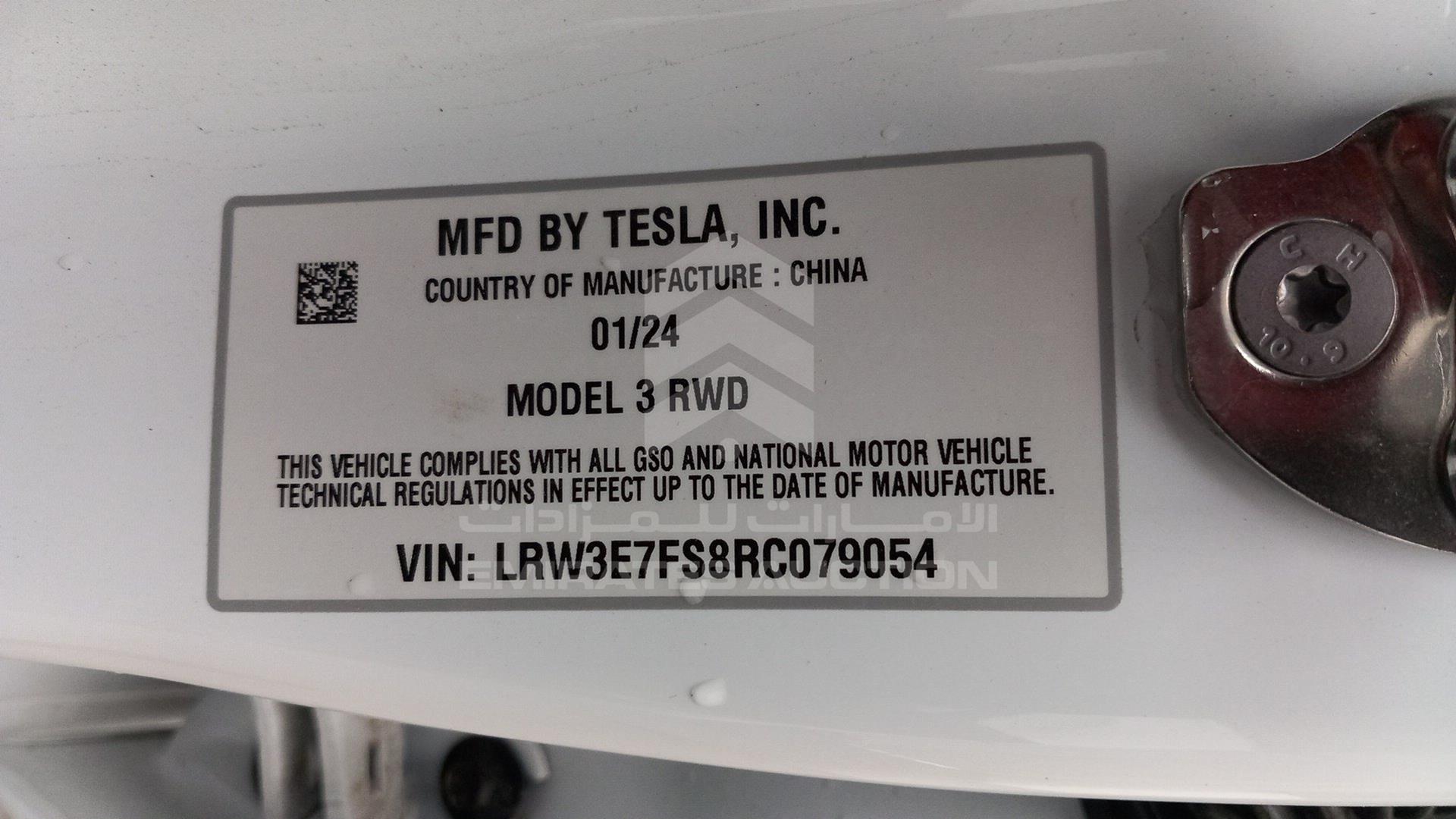 2024 TESLA MODEL 3 VIN: LRW3E7FS8RC079054