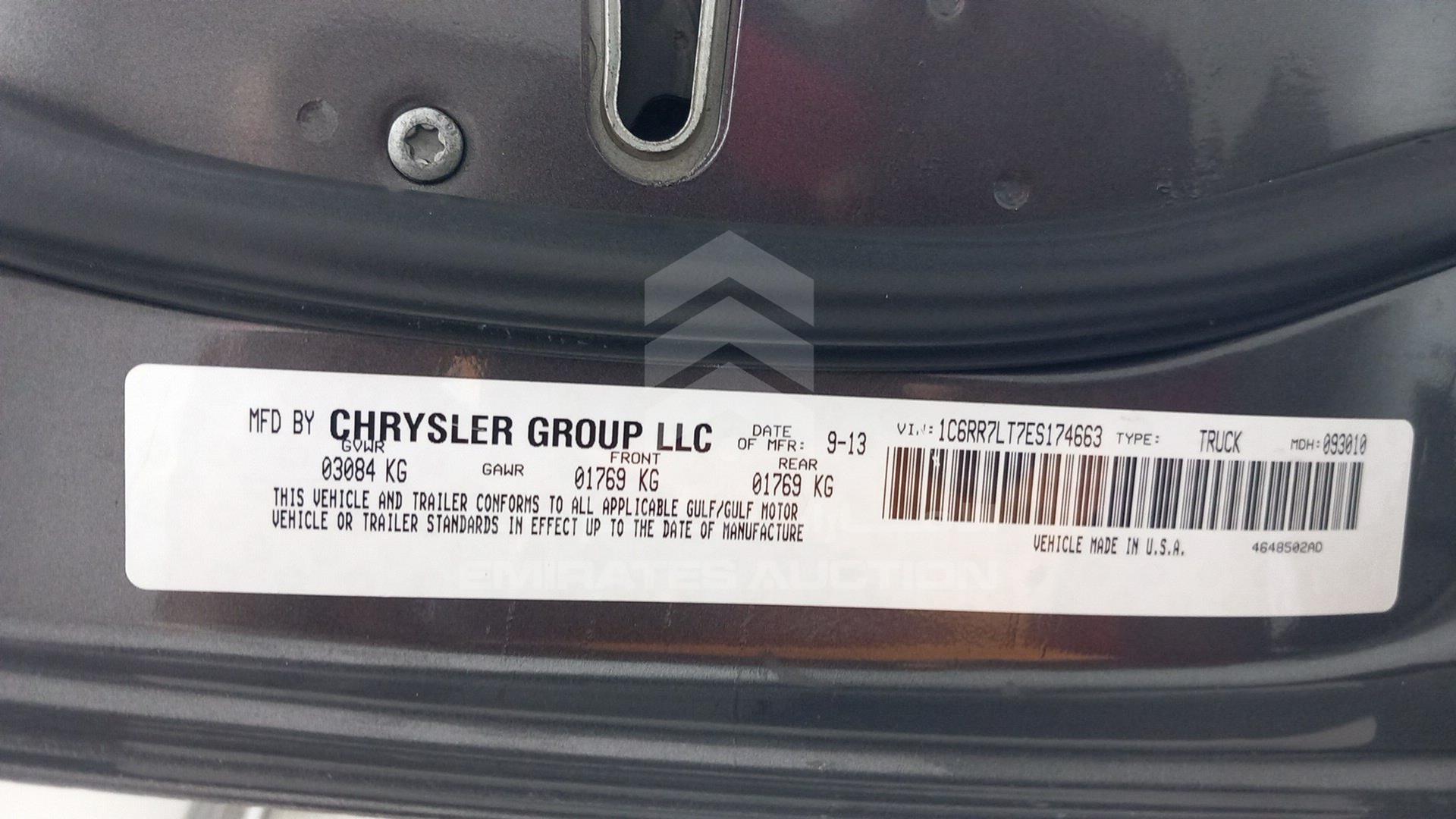 2014 DODGE RAM VIN: 1C6RR7LT7ES174663