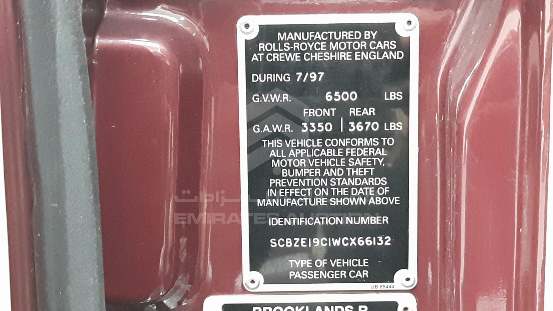 1998 BENTLEY BROOKLANDS VIN: SCBZE19C1WCX66132