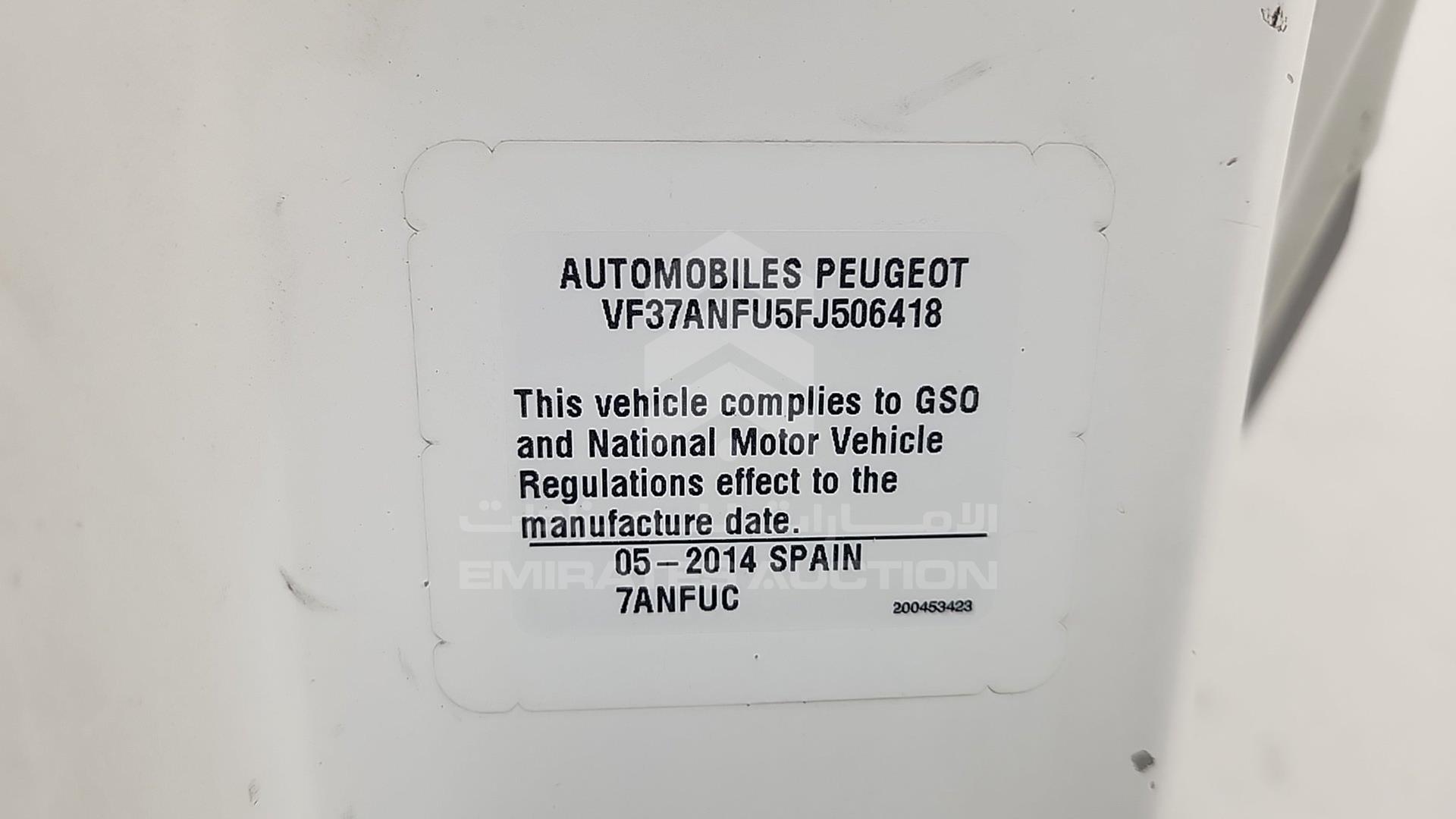 2015 PEUGEOT PARTNER VIN: VF37ANFU5FJ506418