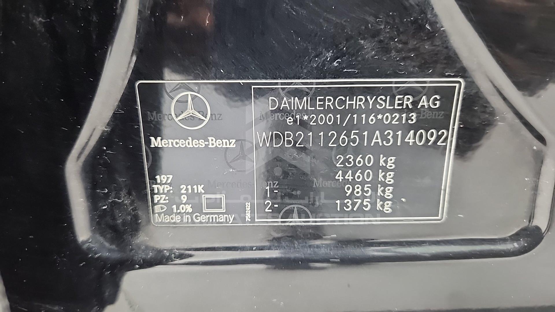 2004 MERCEDES E320 VIN: WDB2112651A314092