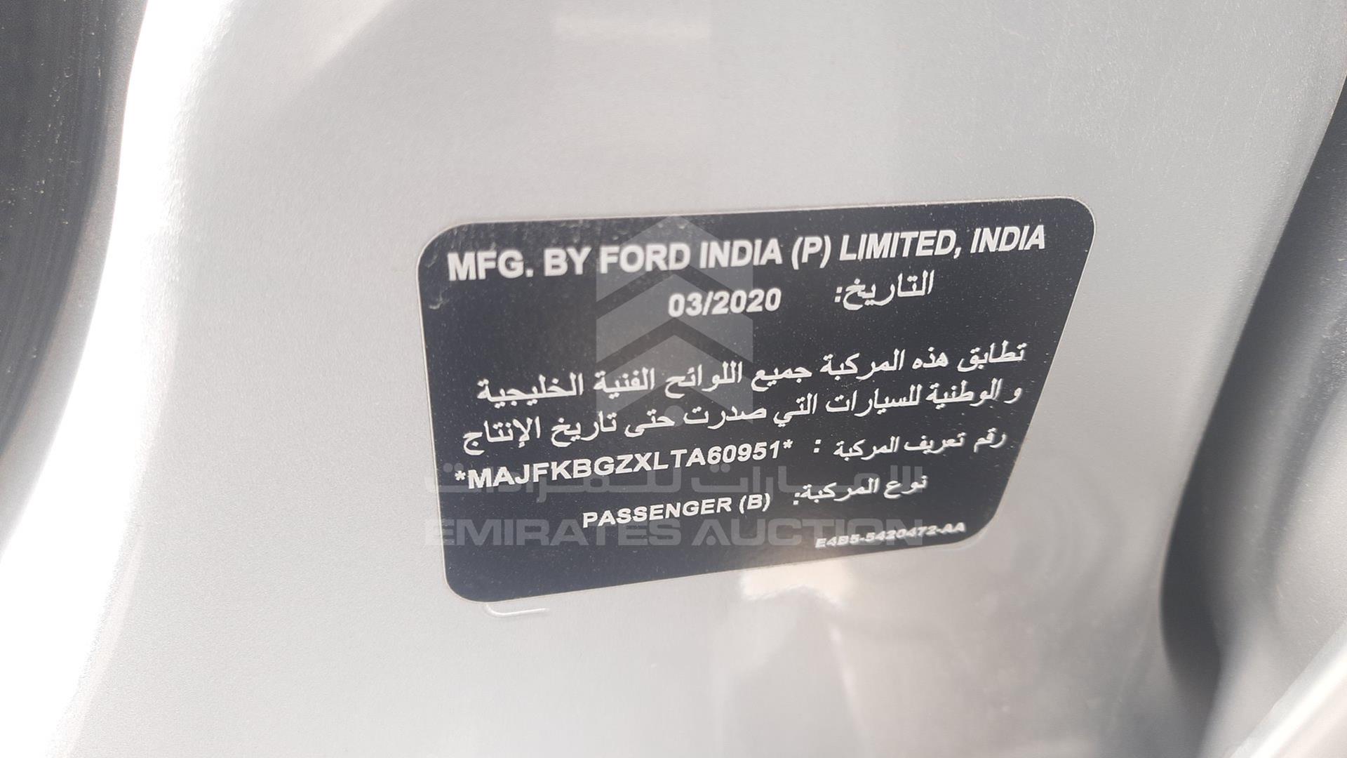 2020 FORD FIGO VIN: MAJFKBGZXLTA60951