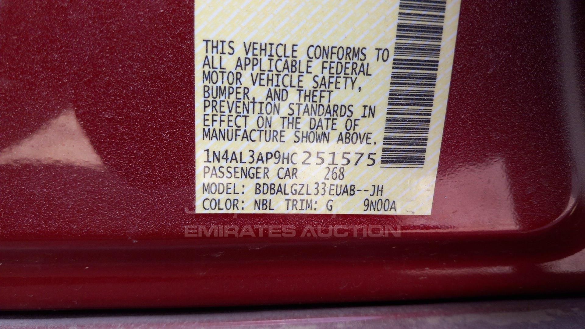 2017 NISSAN ALTIMA VIN: 1N4AL3AP9HC251575
