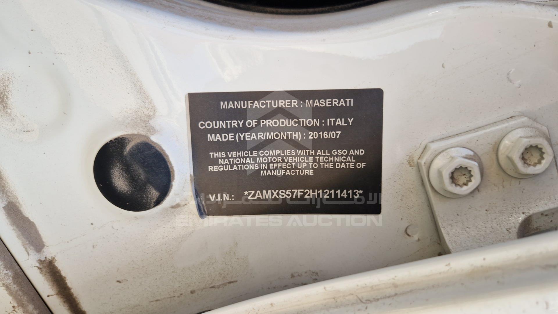 2017 MASERATI GHIBLI VIN: ZAMXS57F2H1211413