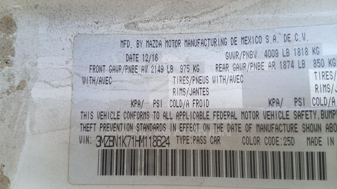 2017 Mazda 3 - Scrap without document — VIN on Frame — Photo 2