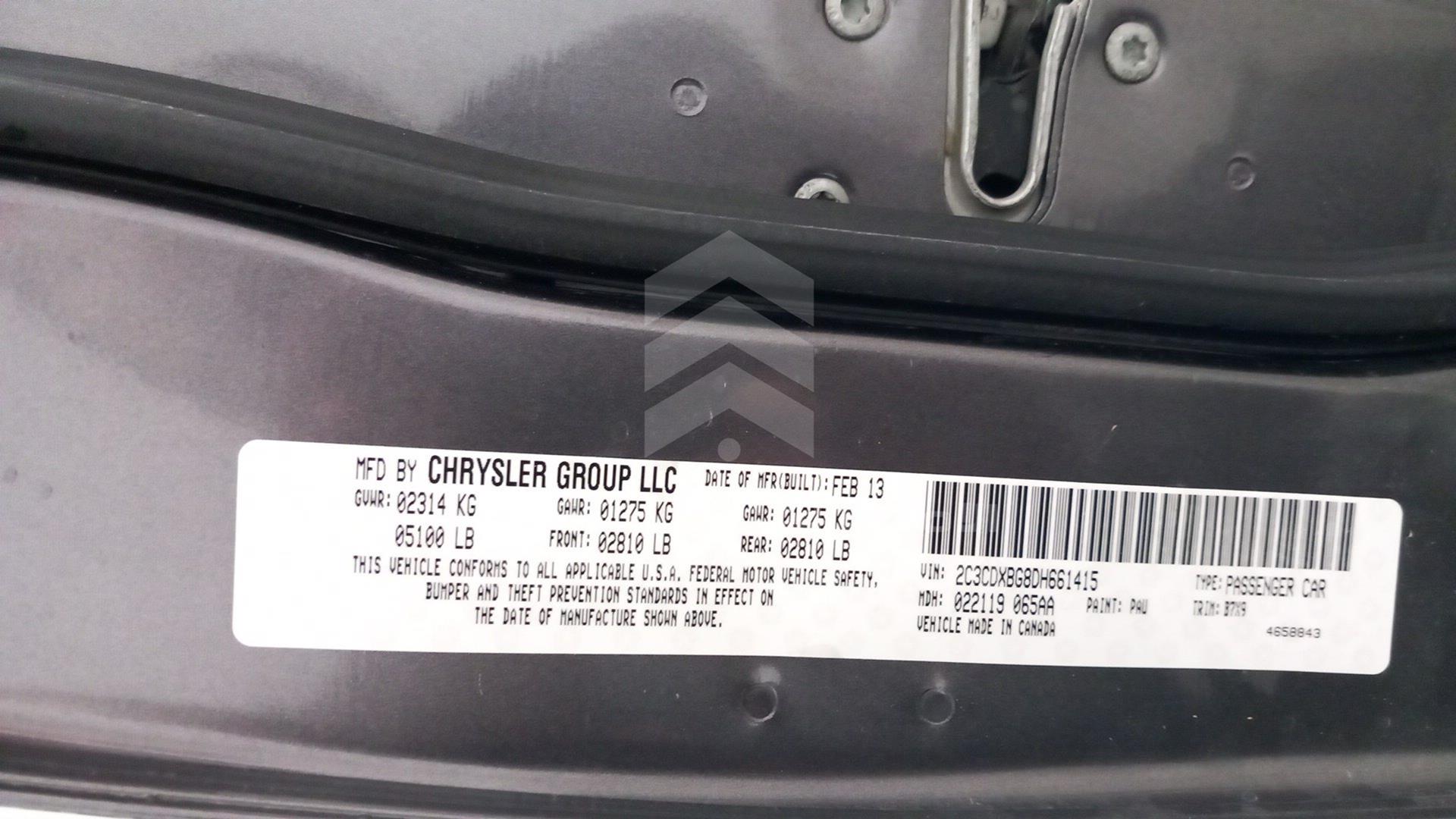 2013 DODGE CHARGER VIN: 2C3CDXBG8DH661415