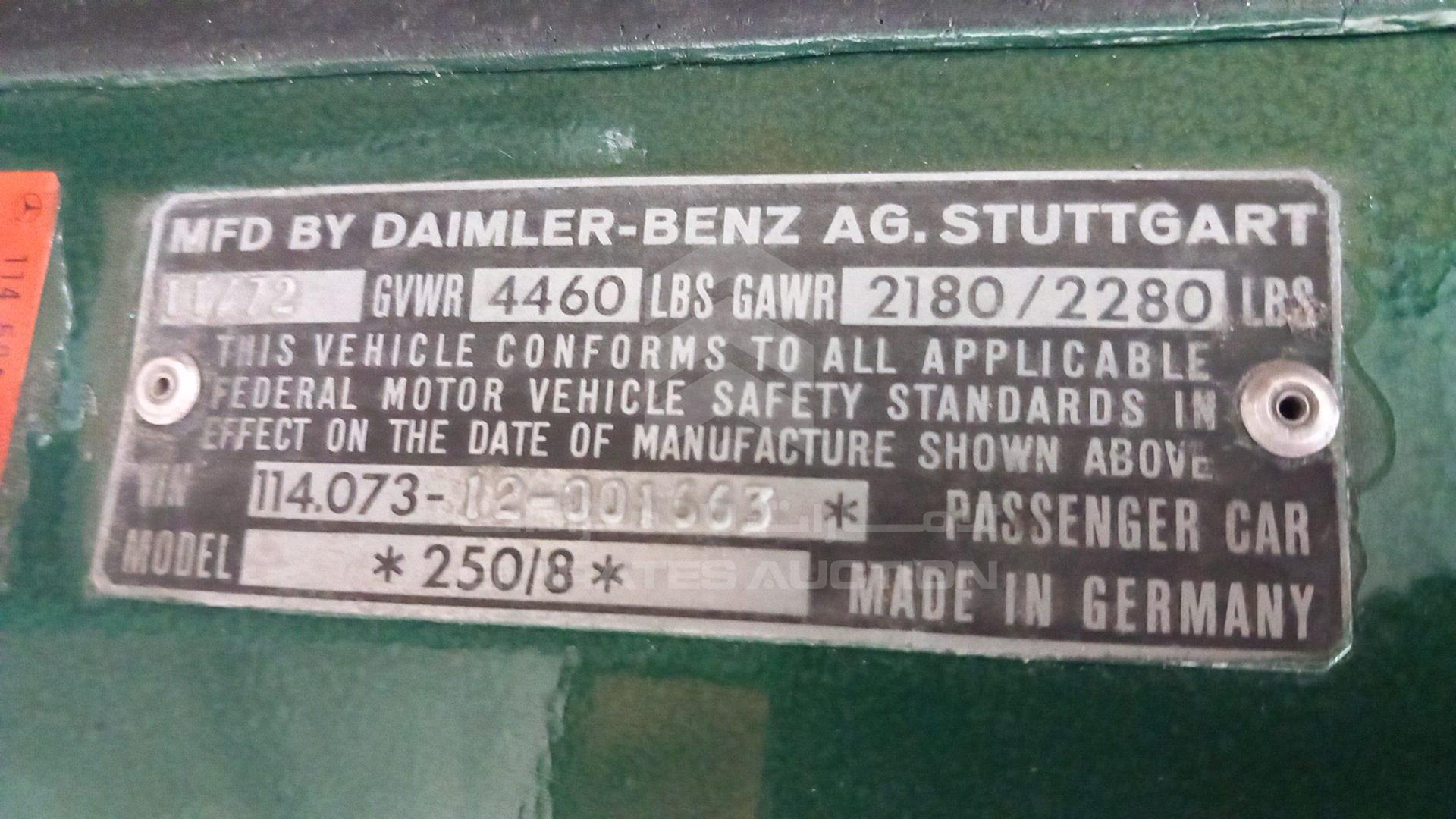 1973 MERCEDES 280 VIN: 11407312001663