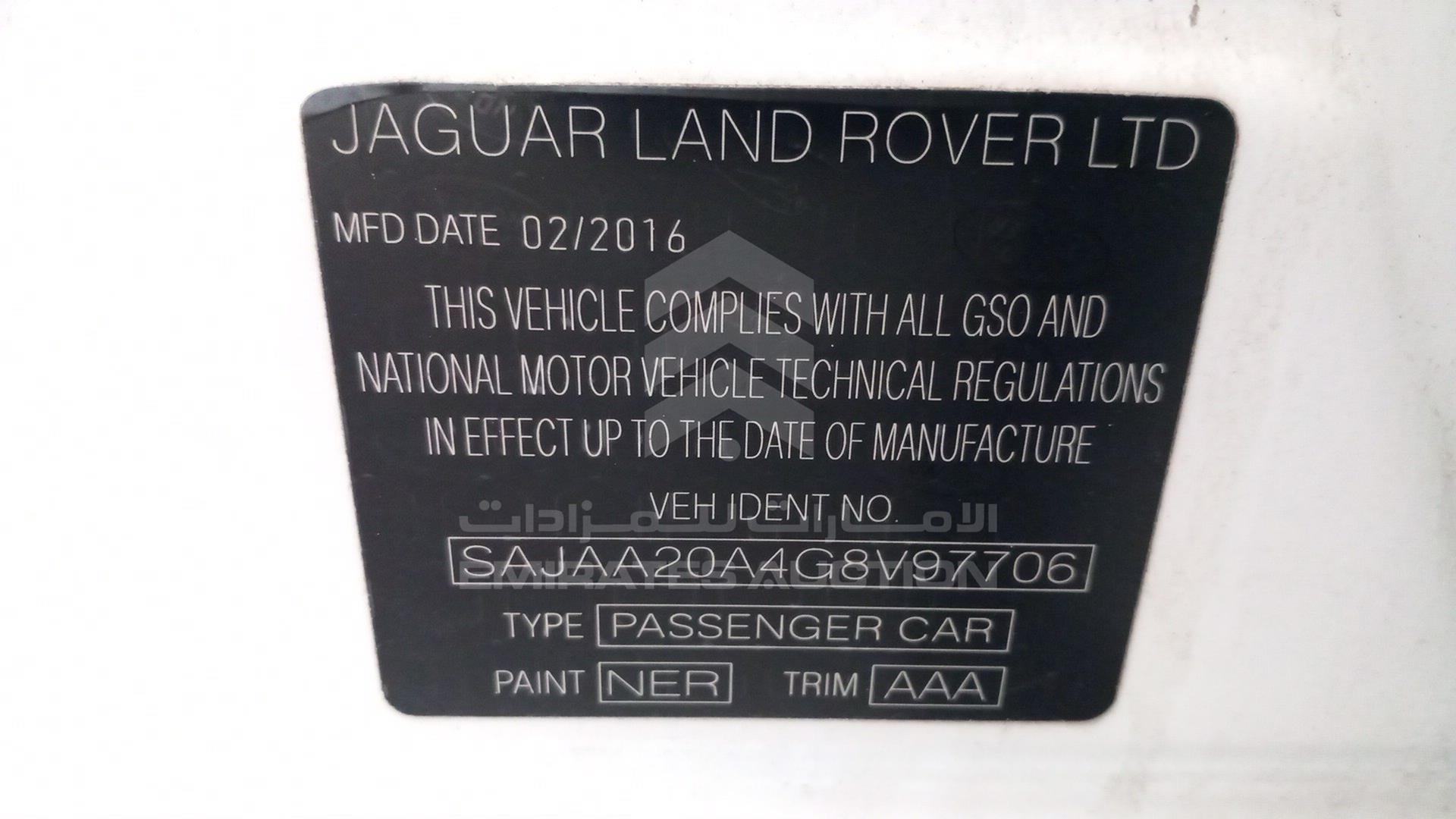 2016 JAGUAR X J VIN: SAJAA20A4G8V97706