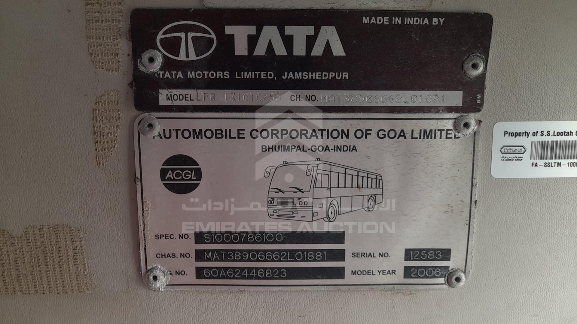 2006 TATA LPO1316-55 VIN: MAT38906662L01881