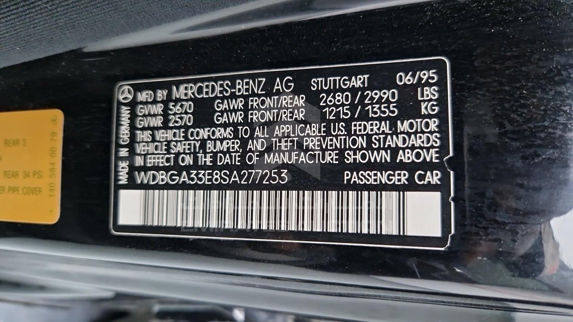 1995 MERCEDES S 320 VIN: WDBGA33E8SA277253