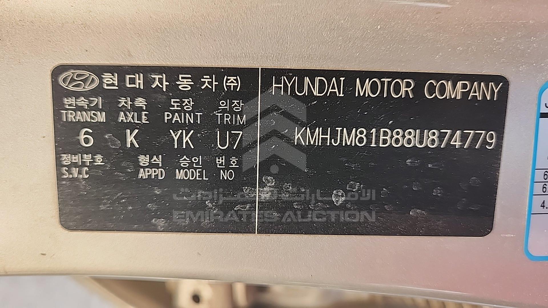 2008 HYUNDAI TUCSON VIN: KMHJM81B88U874779
