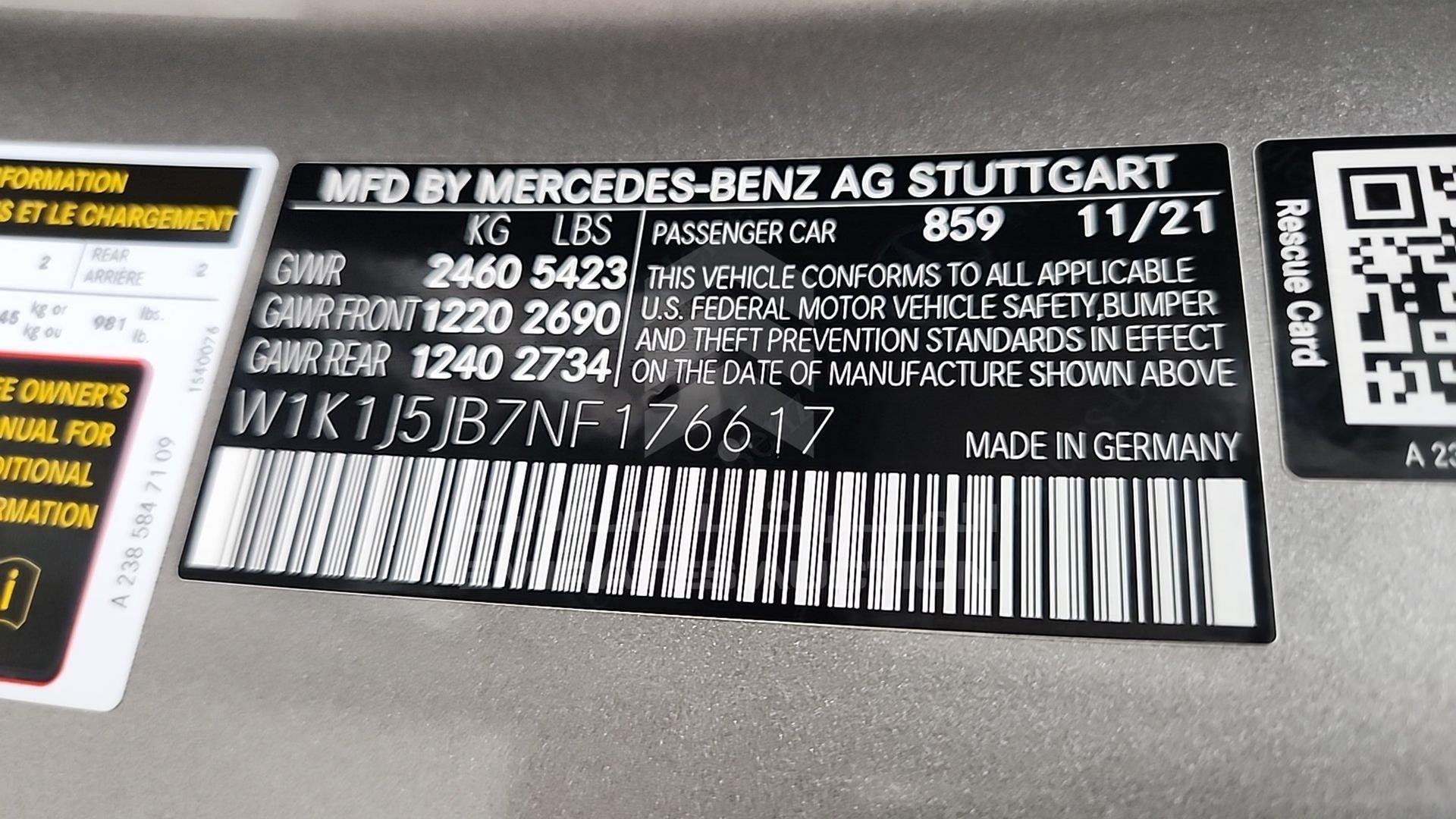 2022 MERCEDES E 450 VIN: W1K1J5JB7NF176617