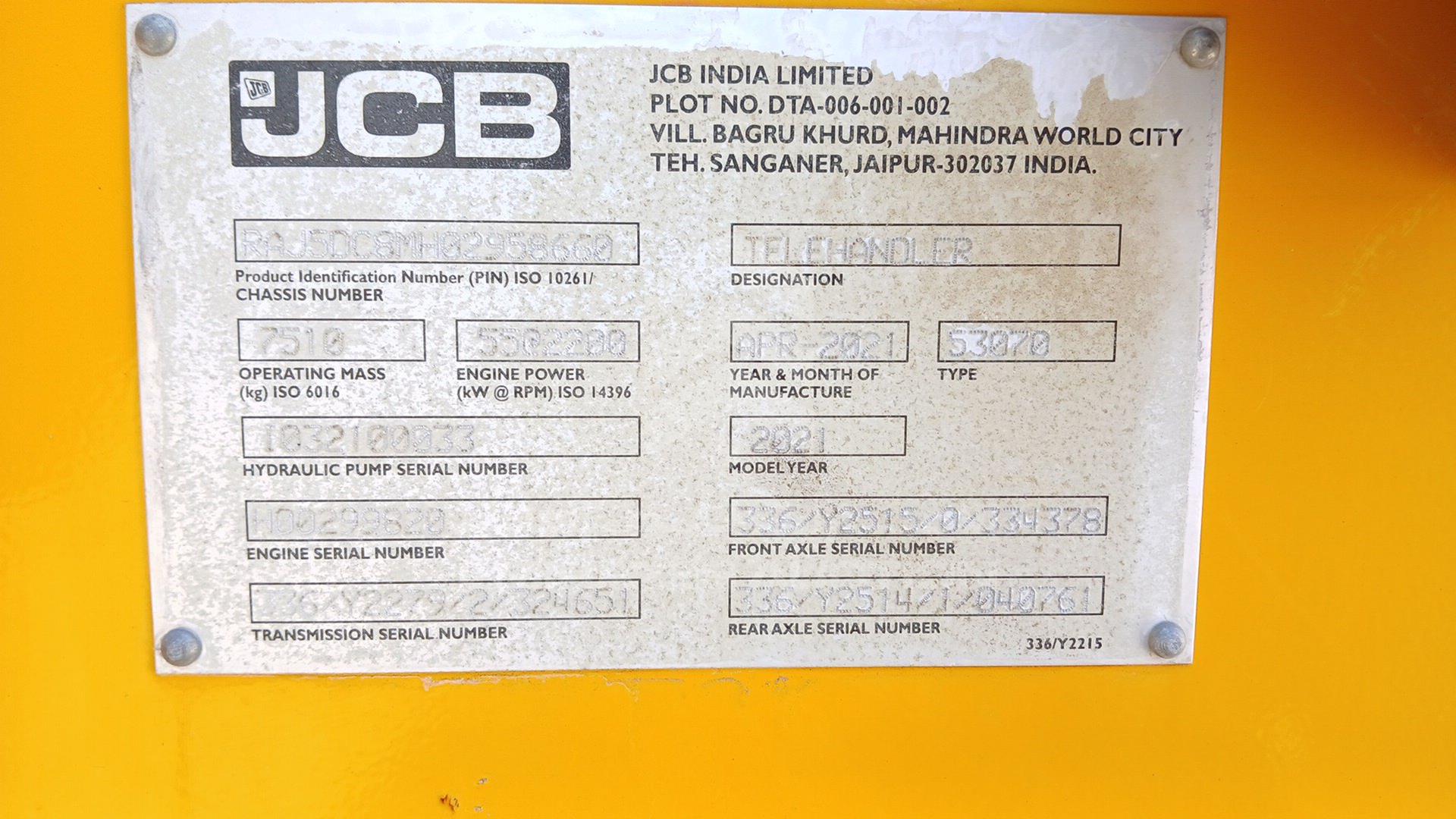 2021 JCB 530-70 VIN: RAJ5DC8MH02958660