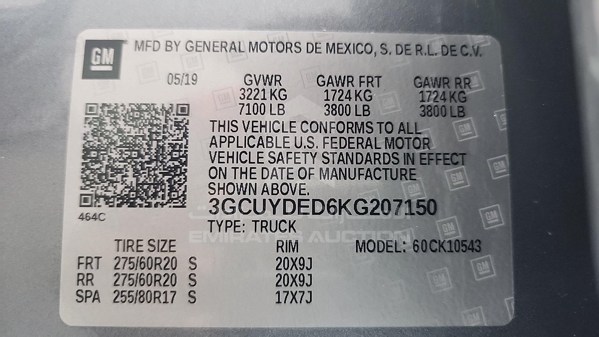 2019 CHEVROLET SILVERADO VIN: 3GCUYDED6KG207150