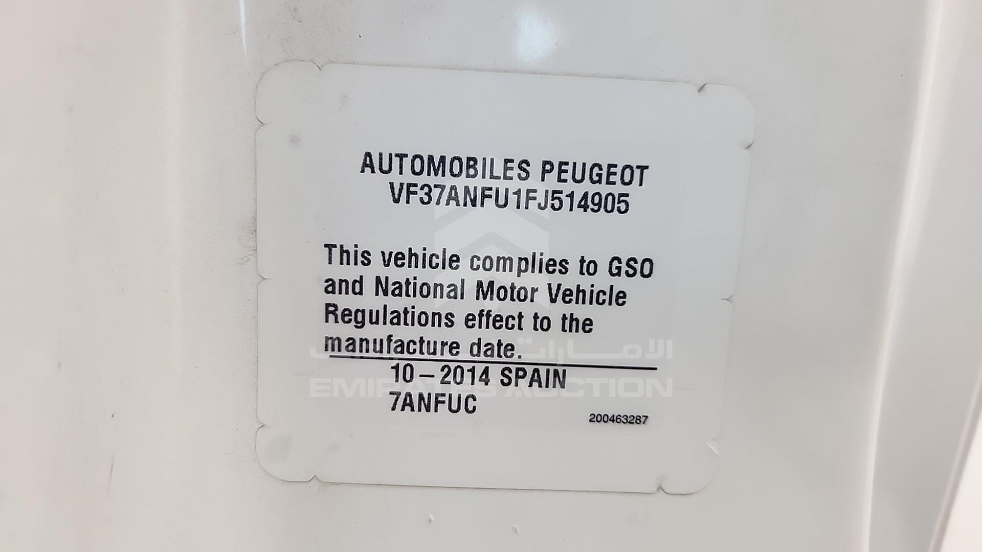 2015 PEUGEOT PARTNER VIN: VF37ANFU1FJ514905