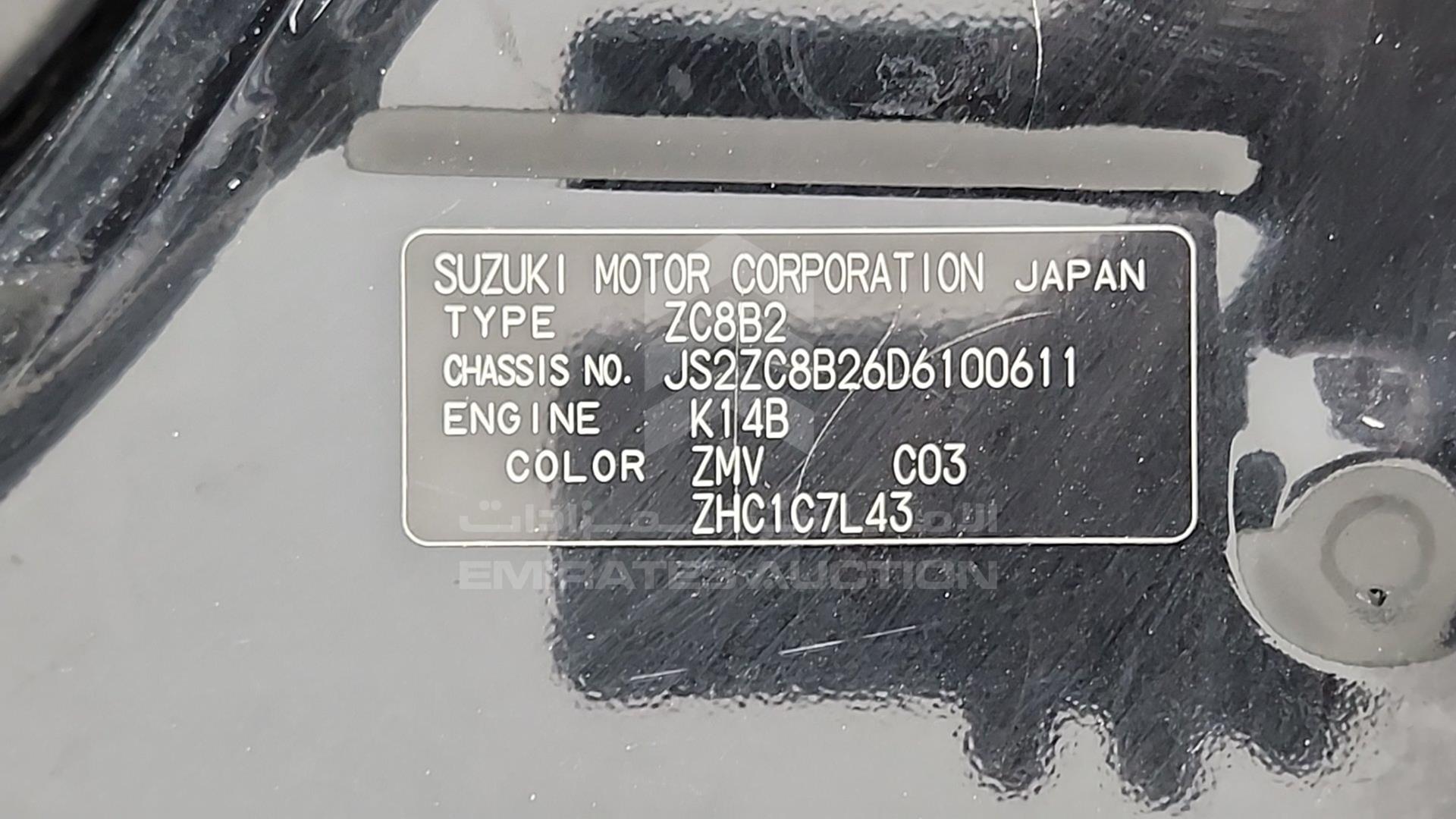 2013 SUZUKI SWIFT VIN: JS2ZC8B26D6100611