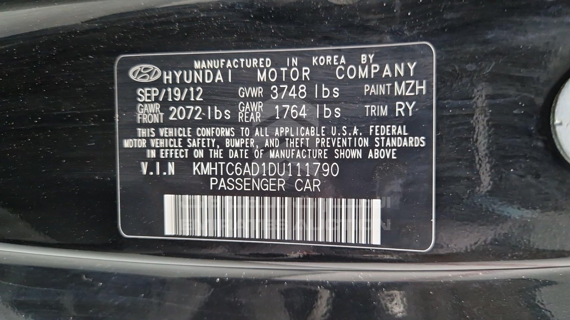2013 HYUNDAI VELOSTER VIN: KMHTC6AD1DU111790